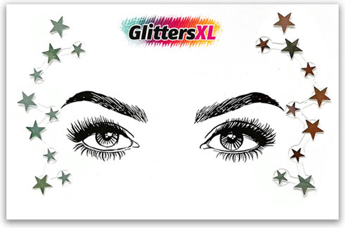 GlittersXL - Festival Face Jewels Dark Stars [Dots Strass Steentjes met zelfklevend Plaklaag - Sticker Diamantjes voor Lichaam en Gezicht - Festival tattoo set outfit diamand glitter - Juwelen Face Glitterstiften tattoos kinderen]